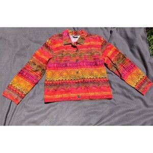 Chico’s Design Size 1 Multicolor Aztec Southwestern Button Front Jacket Boho